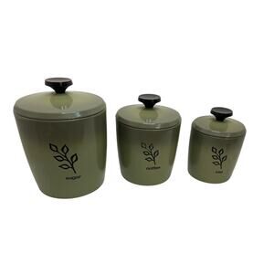 Vintage West Bend Avocado Metal 3 Piece Canister Set Aluminum. Nesting.